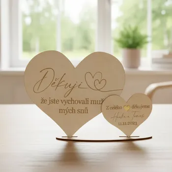 Svatební dekorace Poděkování rodičům s gravírováním od ženicha SRDCE