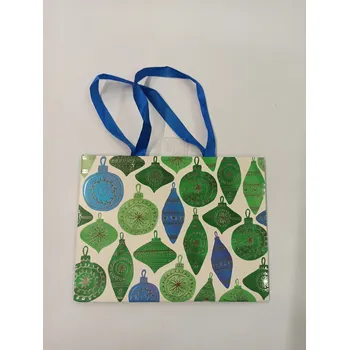 Dárková taška Dárková taška - 23x17x10 cm - Vánoční - Modré a zelené ozdoby