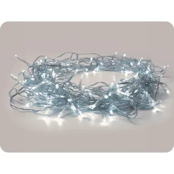 Vánoční dekorace LED vnější vánoční řetěz, 300 LED, 14.95m, přívod 3m, 8 funkcí, IP44, průsvitný kabel, studená bílá [X08300222]