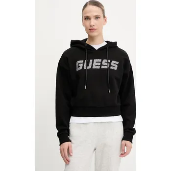 Dámská mikina Bavlněná mikina Guess PRIMULA dámská, černá barva, s kapucí, s aplikací, V5GQ09 KCRP0 V5GQ09.KCRP0 99X, vel. XL