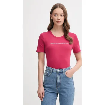 Bavlněné tričko United Colors of Benetton 3GA2E16A2 růžová 42C, vel. XL