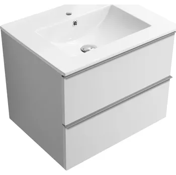 Koupelnový nábytek CERANO - Koupelnová skříňka pod umyvadlo s úchytkou Velora + keramické umyvadlo Todo - bílá matná, chromová úchytka - 59x53x46 cm