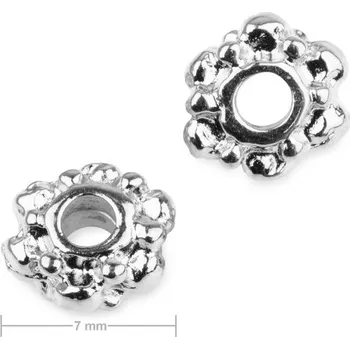 Korálek Kovový korálek mezidíl kytička 7 mm v barvě stříbra