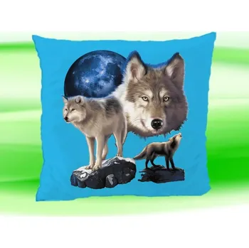 Dekorativní polštářek Polštářek s vlky na skále tyrkysový (Polštář s vlkem 35x35 cm)
