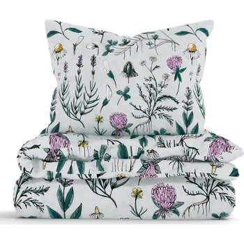 Povlečení MKLuzkoviny.cz Bavlněné povlečení Renforcé – Herbář mentolový 140 x 200, 70 x 90 cm nitěné knoflíky