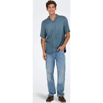 Pánská košile Only Short-Sleeve Plain Shirt Stormy Weather Small