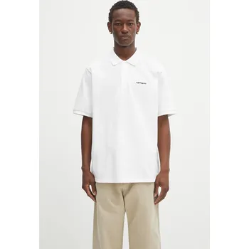 Bavlněné polo tričko Carhartt WIP S/S Carhartt Script, XL, bílá, 00X