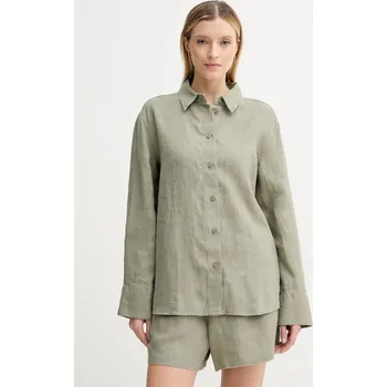 Lněná košile Samsoe Samsoe SANOT, XS, zelená, 97X