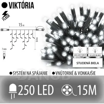 LED osvětlení Viktorie led světelná záclona venkovní flash - 250led - 15m studená bílá / flash probliknutí studená bílá