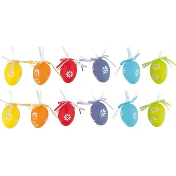 Velikonoční dekorace Vajíčka plastová k zavěšení kopretina 4cm, bal 12ks
