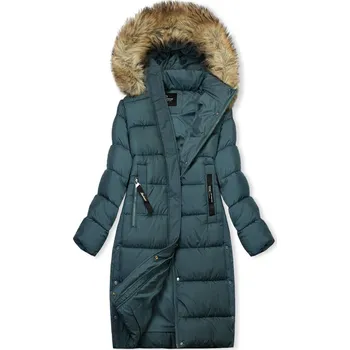 Petrolejově zelená dlouhá zimní bunda s kožešinou