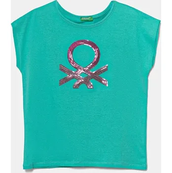 Dětské bavlněné tričko United Colors of Benetton tyrkysová barva, 3I1XC10P1 3I1XC10P1.G.Seasonal 66X, vel. 150