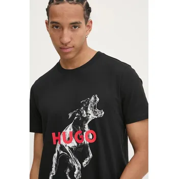 Pánské oblečení Bavlněné tričko HUGO Deyladec 50530607 černá 99A, vel. M
