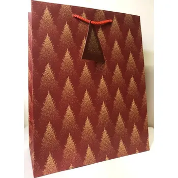 Dárková taška Taška dárková vánoční Maxi matt 26,7 x 13,7 x 33cm TL - s motivem stromků/tm. červená