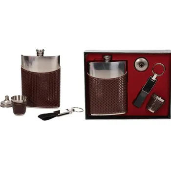 Placatka Dárková sada placatka 4ks v kožence s klíčenkou