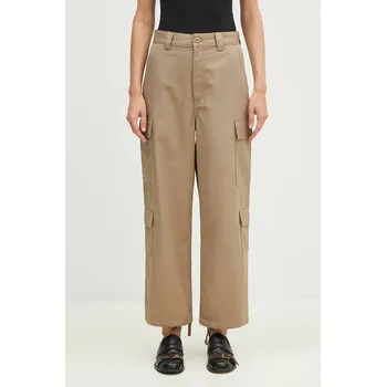 Dámské kalhoty Kalhoty Carhartt WIP Kingsley Pant dámské, béžová barva, široké, high waist, I033772.8Y01, 28, 12X