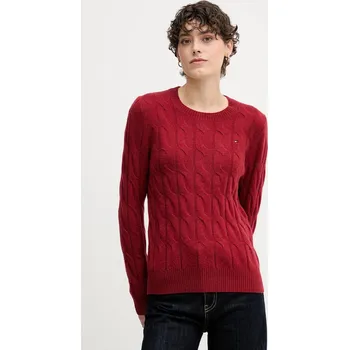 Dámský svetr Vlněný svetr Tommy Hilfiger dámský, vínová barva, WW0WW43586 83A, vel. XL