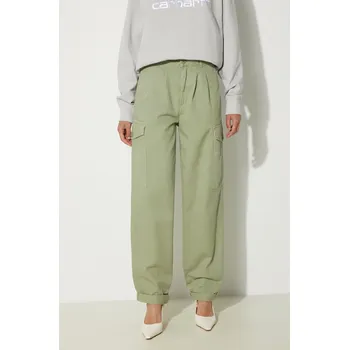 Bavlněné kalhoty Carhartt WIP Collins Pant zelená barva, kapsáče, high waist, I029789.29MGD, 27, 97X