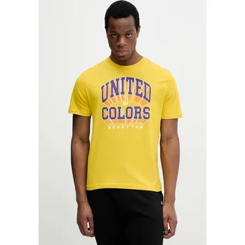 Pánská móda Bavlněné tričko United Colors of Benetton 3I1XU1096 žlutá 11X, vel. XXL