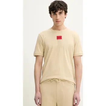 Pánské tričko Bavlněné tričko HUGO Diragolino212 béžová barva, s aplikací, 50447978 08C, vel. XL