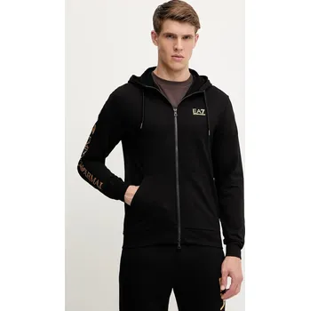 Pánská mikina Bavlněná mikina EA7 Emporio Armani pánská, černá barva, s kapucí, s potiskem, AF13512.7M000568 99X, vel. L