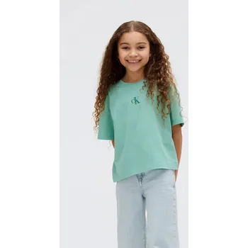 Chlapecké tričko Dětské bavlněné tričko Calvin Klein Jeans tyrkysová barva, IG0IG02136 IG0IG02136.9BYA 65X, vel. 128