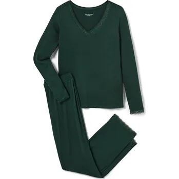 Dámské pyžamo 688186 - Tchibo - Pyžamo s krajkovým lemováním - pro ženy - vel. S 36/38 - barva: zelená