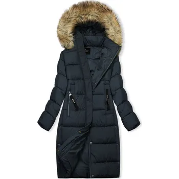 Tmavě modrá dlouhá zimní bunda s kožešinou