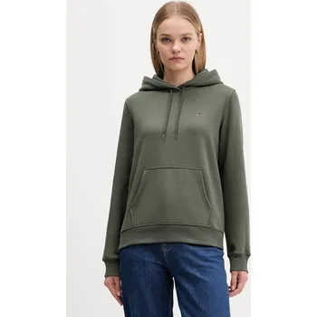 Dámská mikina Mikina Tommy Jeans dámská, zelená barva, s kapucí, hladká, DW0DW19958 78X, vel. XL