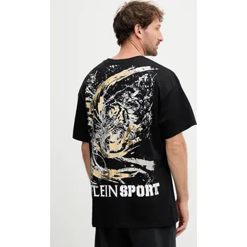 Bavlněné tričko PLEIN SPORT pánské, černá barva, s potiskem, FAEC MTK8368 STE001N FAEC.MTK8368.STE001N 99A, vel. M