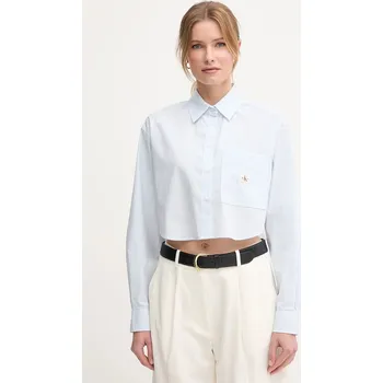 Pánská košile Bavlněná košile Calvin Klein Jeans modrá barva, relaxed, s klasickým límcem, J20J225078 50X, vel. L