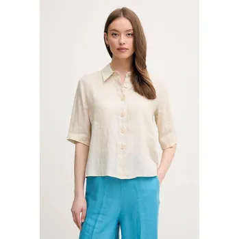 Pánská košile Lněná košile United Colors of Benetton hnědá barva, regular, s klasickým límcem 5BML5QB75 01X, vel. XS