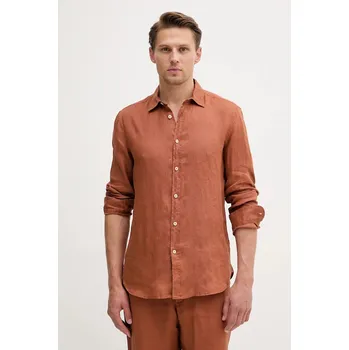 Pánská košile Lněná košile United Colors of Benetton modrá barva, regular, s klasickým límcem, 5BKU5QJG8 28X, vel. L