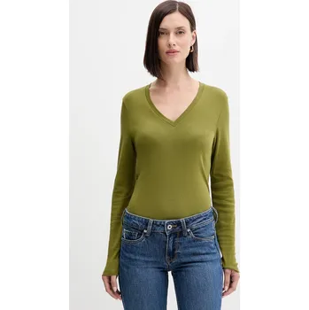 Pánské tričko Bavlněné tričko s dlouhým rukávem United Colors of Benetton zelená barva, 3GA2E4245 91X, vel. XS