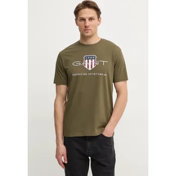 Pánské tričko Bavlněné tričko Gant zelená barva, s potiskem 2003199 91X, vel. S