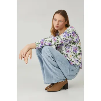 Dámská halenka Halenka s lněnou směsí Medicine béžová barva, vzorovaná RS25.BDD070 01A, vel. XL