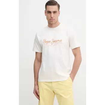 Pánské tričko Bavlněné tričko Pepe Jeans DUMAS TEE béžová barva, s potiskem, PM509769 01X, vel. L