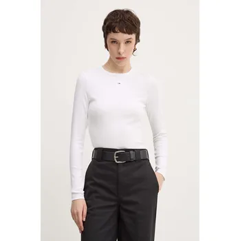 Pánské tričko Tričko s dlouhým rukávem Tommy Jeans bílá barva, DW0DW17387 00X, vel. XL