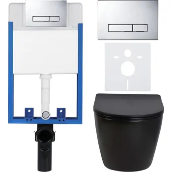 CERANO Podomítkový WC set Verde černá lesklá WC tlačítko Slim, chrom k zazdění