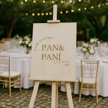 Svatební dekorace Svatební uvítací tabule PAN A PANÍ - přírodní Varianta: Bez stojanu
