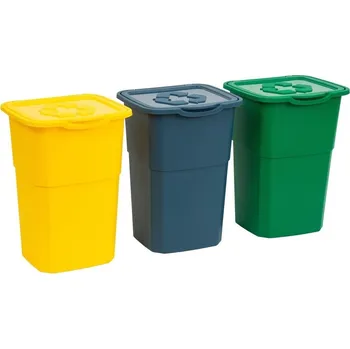 Odpadkový koš Sada odpadkových košů na tříděný odpad 3 ks barevné (žlutá, modrá, zelená), 3x50 L