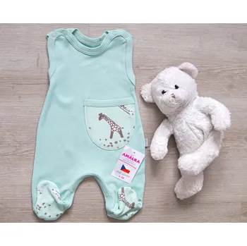 Dupačky AMÁLKA Bavlněné dupačky zelené mint, kapsa žirafy Velikost: 62