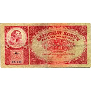 ČESKOSLOVENSKO. 50 korun 1929. Série Ua. Hej. 24b.