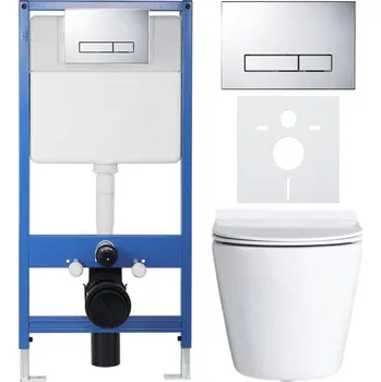 CERANO - Kompletní podomítkový WC set Dure - bílá lesklá - WC tlačítko Slim, chrom - předstěnová instalace - 51x35 cm