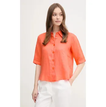 Pánská košile Lněná košile United Colors of Benetton hnědá barva, regular, s klasickým límcem 5BML5QB75 22X, vel. L