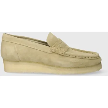 Dámské mokasíny Kožené mokasíny Clarks Originals Wallabee Loafer dámské, béžová barva, na plochém podpatku, 26173508, 41, 80X