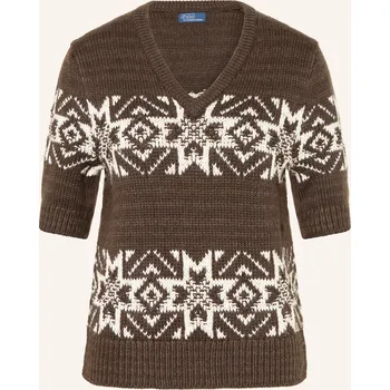 Dámská móda Polo Ralph Lauren Dámské Pletené Tričko, tmavě hnědá / bílá, 38