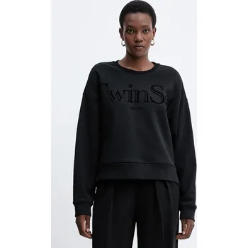 Dámská mikina Bavlněná mikina Twinset dámská, černá barva, s potiskem, 252TT2330 99X, vel. S
