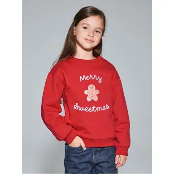 Dívčí mikina Sinsay - Vánoční mikina s perníčkem a nápisem „Merry Sweetmas“ - červená - 283GQ-33X - 283GQ-33X-122
