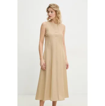 Dámské šaty Lněné šaty Answear.LAB béžová barva, midi MR21928.hms 80X, vel. S
